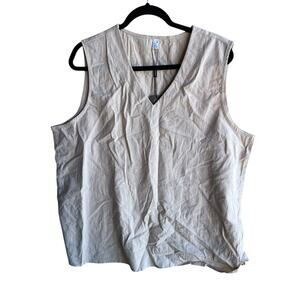 Chigant Women's XXL 100% Cotton Sleeveless Top V-Neck Beige NEW With Tags